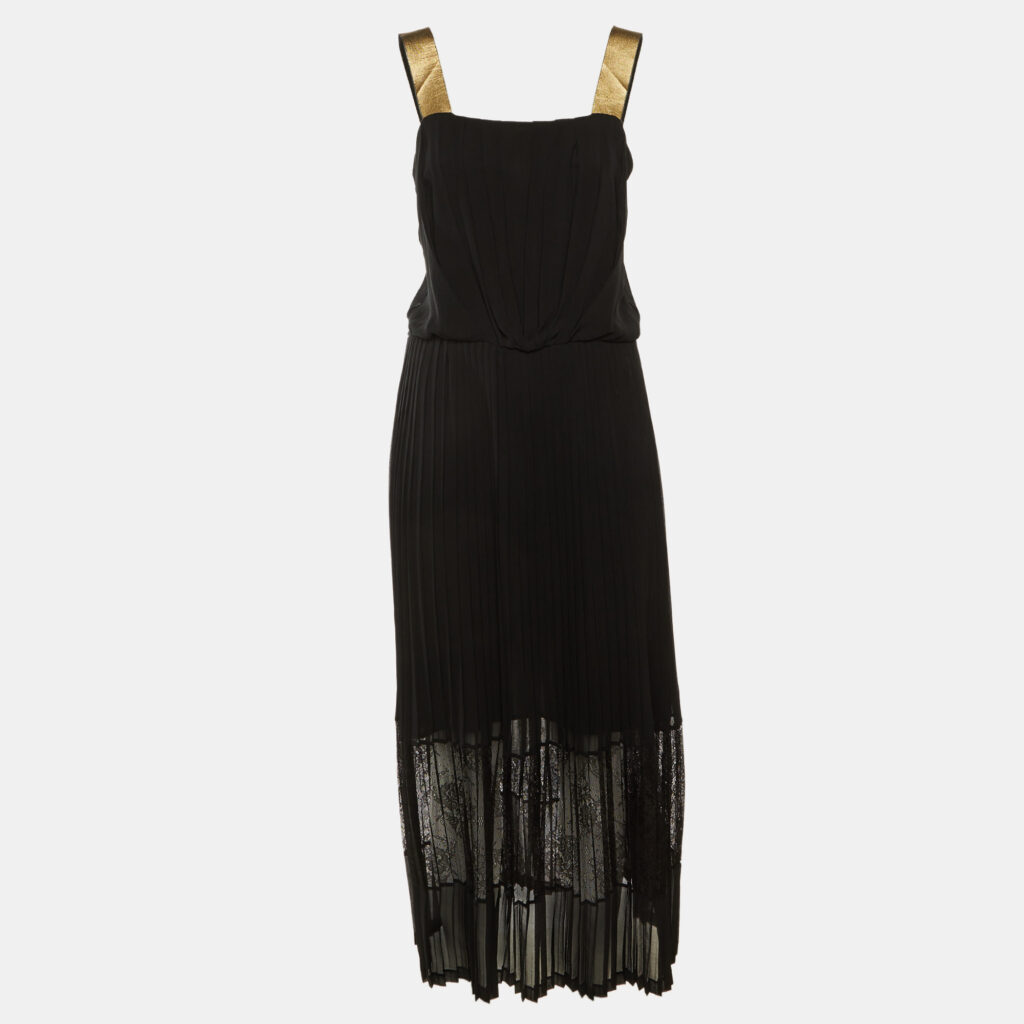 Sandro Black Crepe Pleated Sleeveless Maxi Dress M Sandro Black Crepe Pleated Sleeveless Maxi Dress M