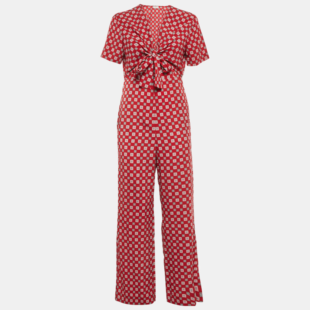 Sandro Red Printed Crepe Jumpsuit L Sandro Red Printed Crepe Jumpsuit L