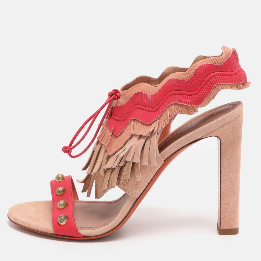 Santoni Multicolor Suede Fringe Lace Up Ankle Wrap Sandals 40