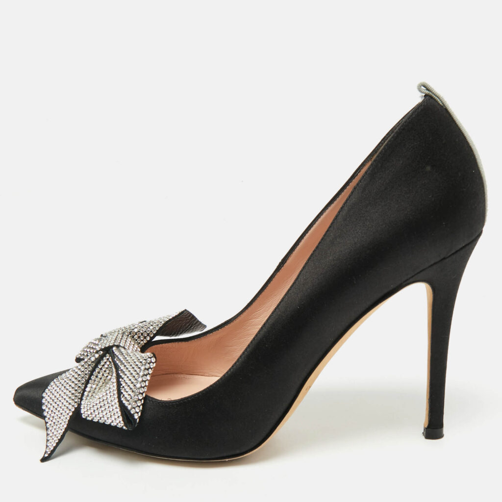 SJP Sarah Jessica Parker Black Satin Crystal Embellished Pumps Size 37