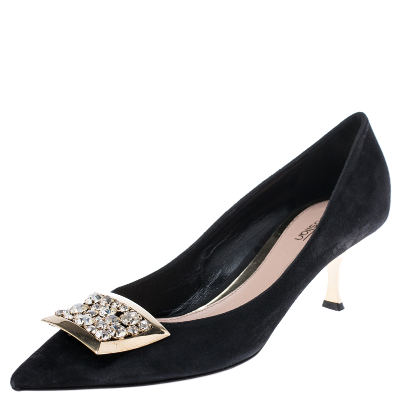 Sebastian Black Suede Crystal Embellished Pumps Size 38 Sebastian Black Suede Crystal Embellished Pumps Size 38