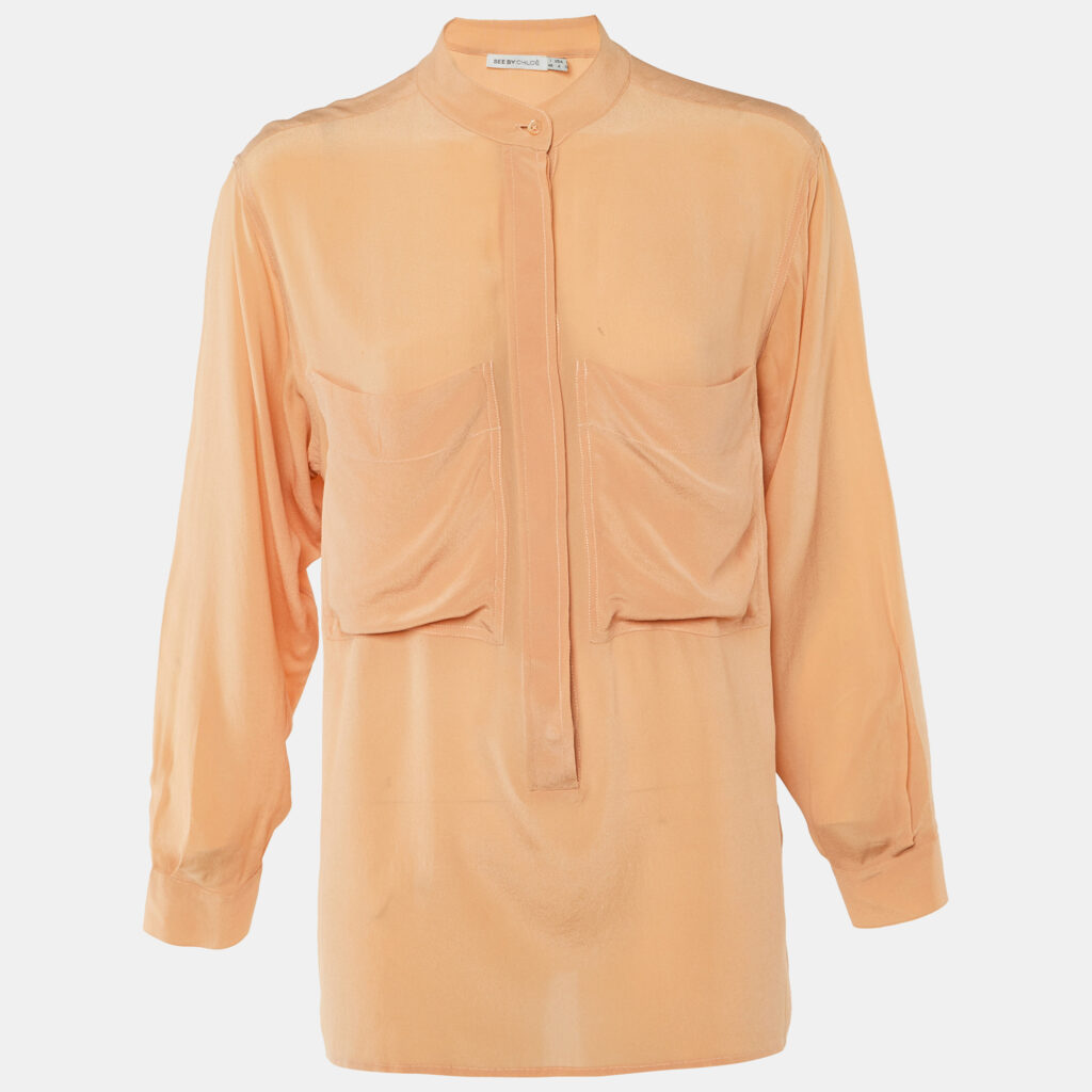 See by Chloe Light Coral Silk Button Front Blouse S