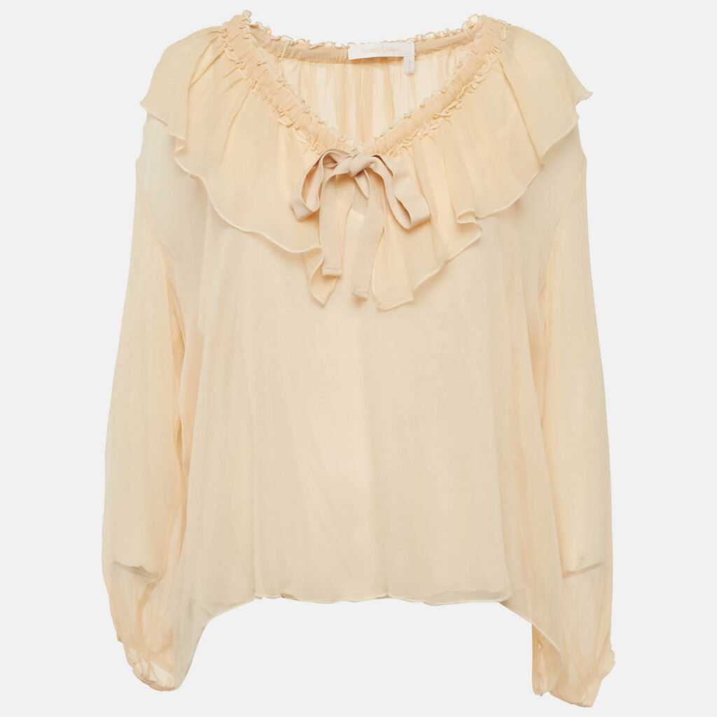 See by Chloe Light Orange/Peach Chiffon Ruffled Blouse M