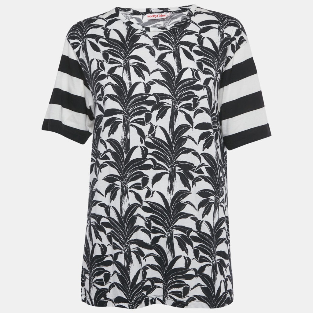 See by Chloe White /Black Printed Modal & Cotton T-shirt M