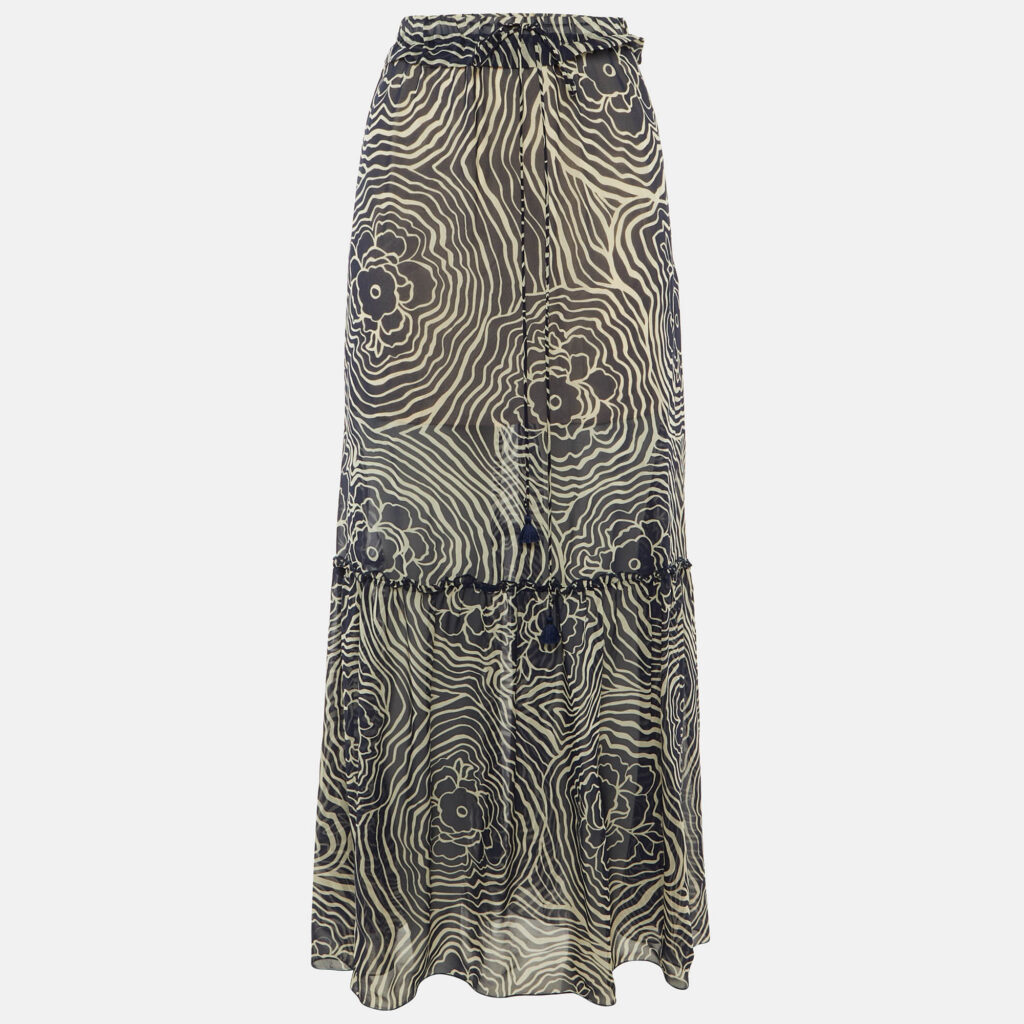 See by Chloé Navy Blue Printed Silk Maxi Skirt S See by Chloé Navy Blue Printed Silk Maxi Skirt S