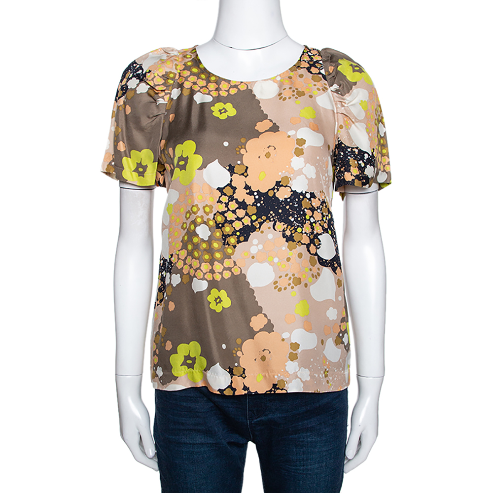 See by Chloe Multicolor Floral Printed Silk Short Sleeve Top S See by Chloe Multicolor Floral Printed Silk Short Sleeve Top S