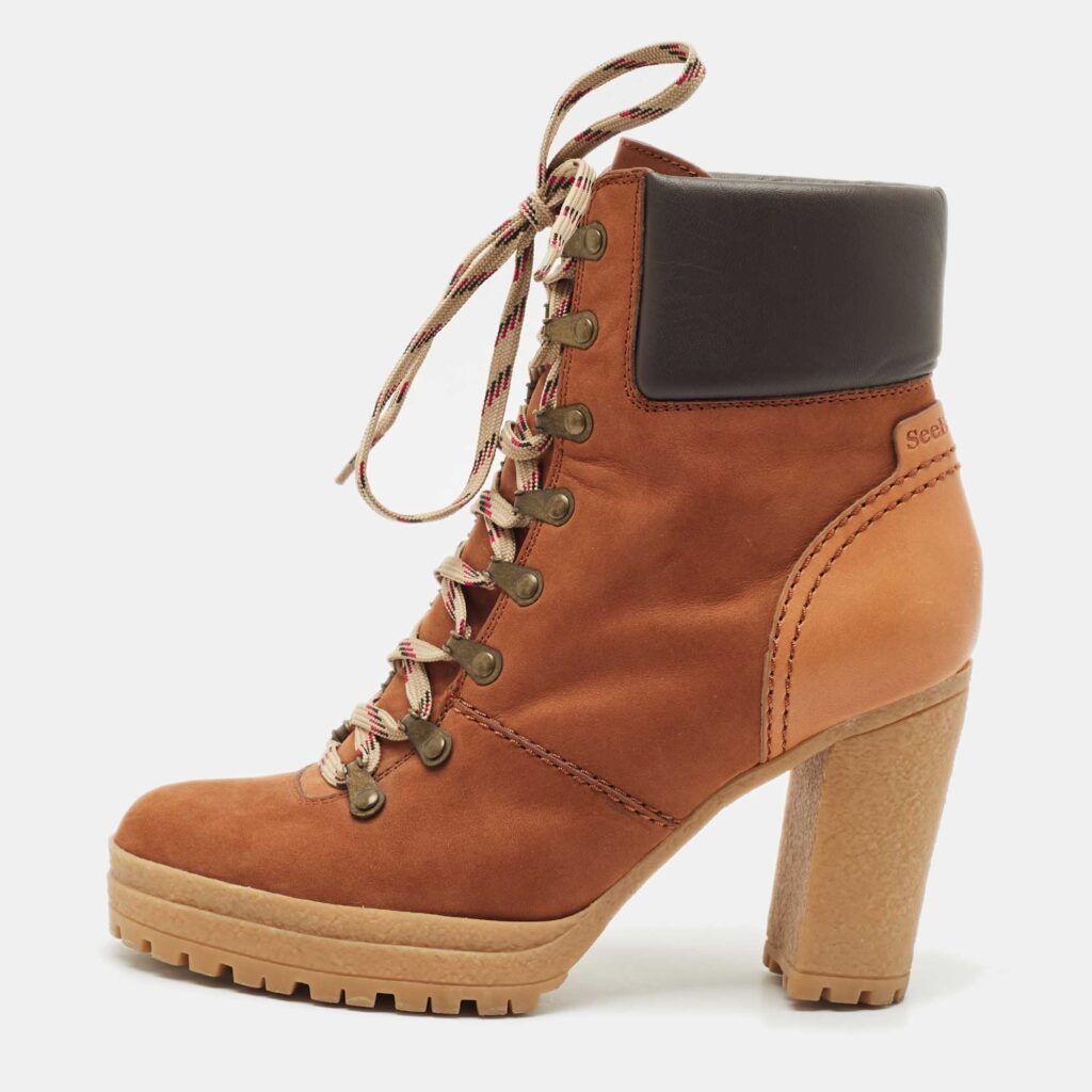 luxury-women-see-by-chloe-used-shoes-p1169926-003-1.jpg See by Chloe Brown Nubuck and Leather Ankle Boots Size 39