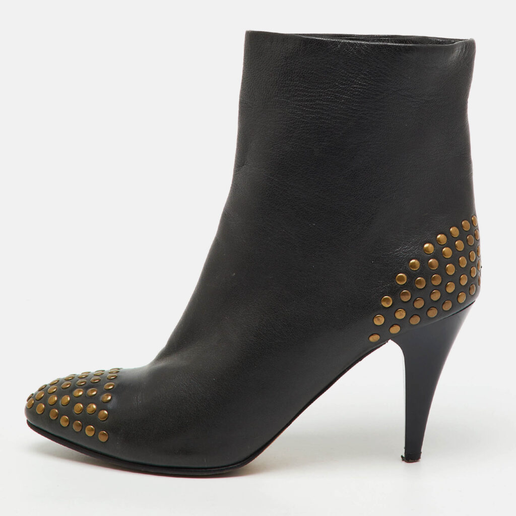 See by Chloe Dark Grey Leather Studded Ankle Length Boots Size 38.5 See by Chloe Dark Grey Leather Studded Ankle Length Boots Size 38.5