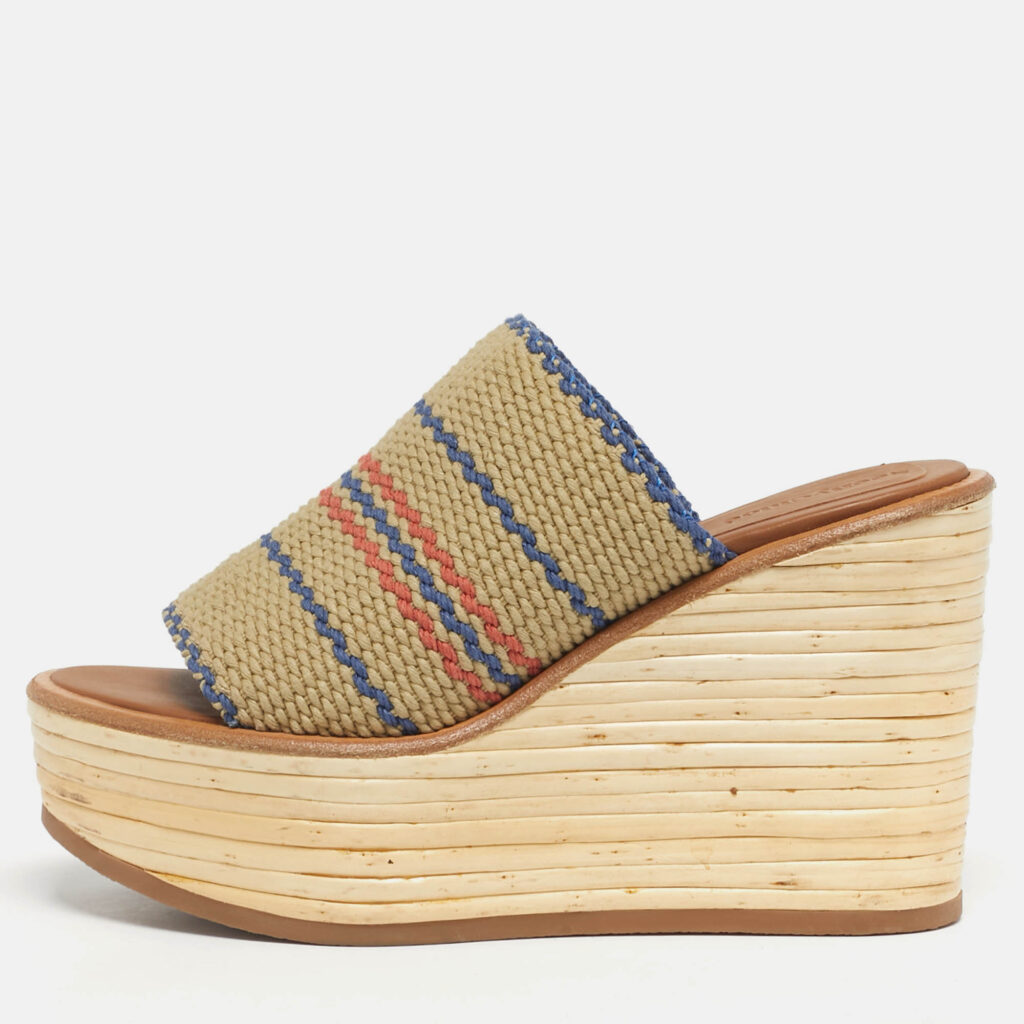 See By Chloe Multicolor Knit Fabric Espadrille Wedge Sandals Size 38