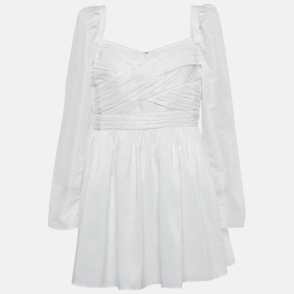 Self-Portrait White Taffeta Pleated Mini Dress M Self-Portrait White Taffeta Pleated Mini Dress M