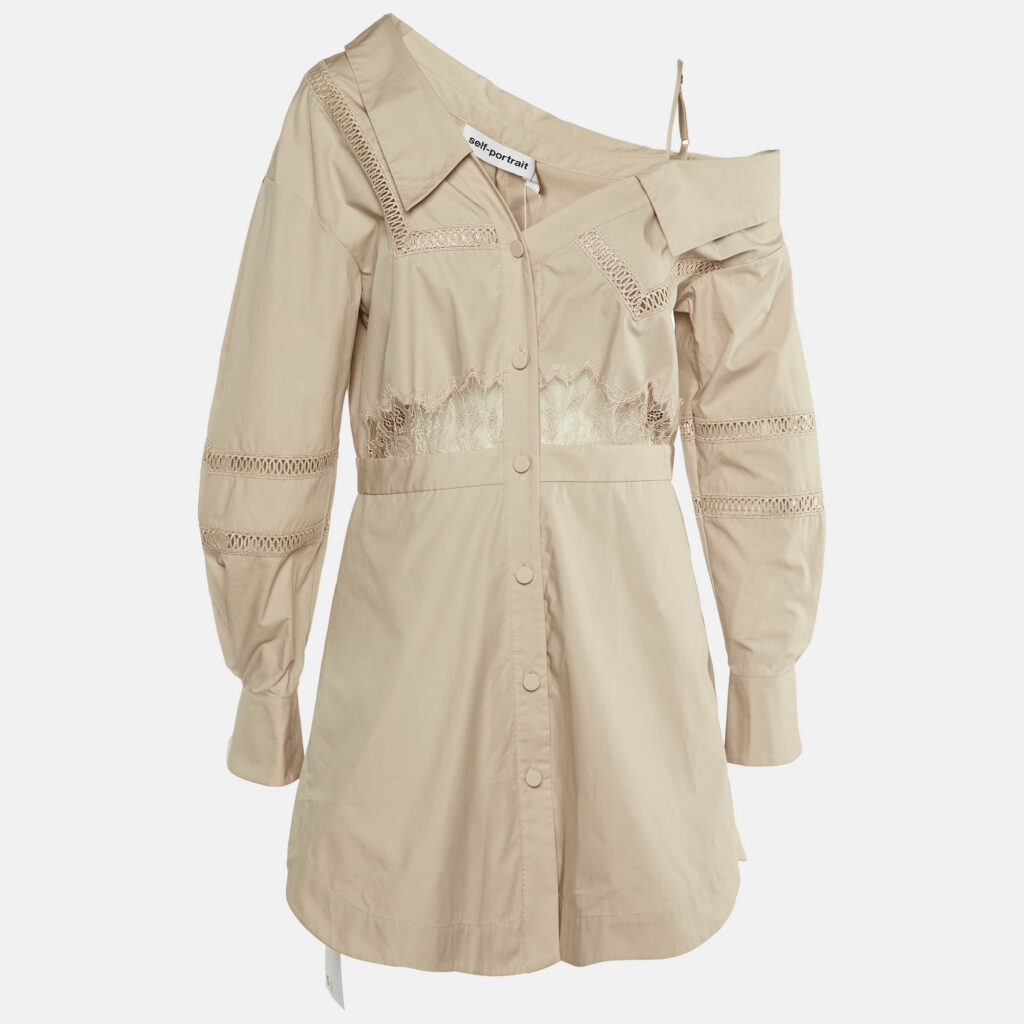 luxury-women-self-portrait-new-clothes-p1169310-001-1.jpg Self-Portrait Beige Cotton Poplin One Shoulder Tunic M