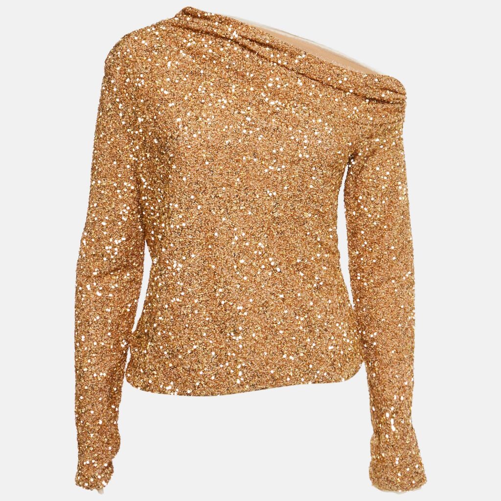 Self-Portrait Gold Sequin Asymmetric Top M Self-Portrait Gold Sequin Asymmetric Top M