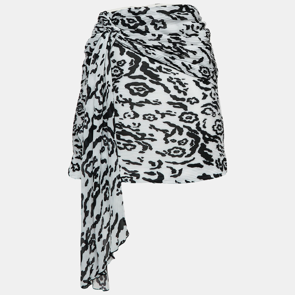 Self-Portrait Black/White Leopard Print Plisse Draped Mini Skirt M Self-Portrait Black/White Leopard Print Plisse Draped Mini Skirt M