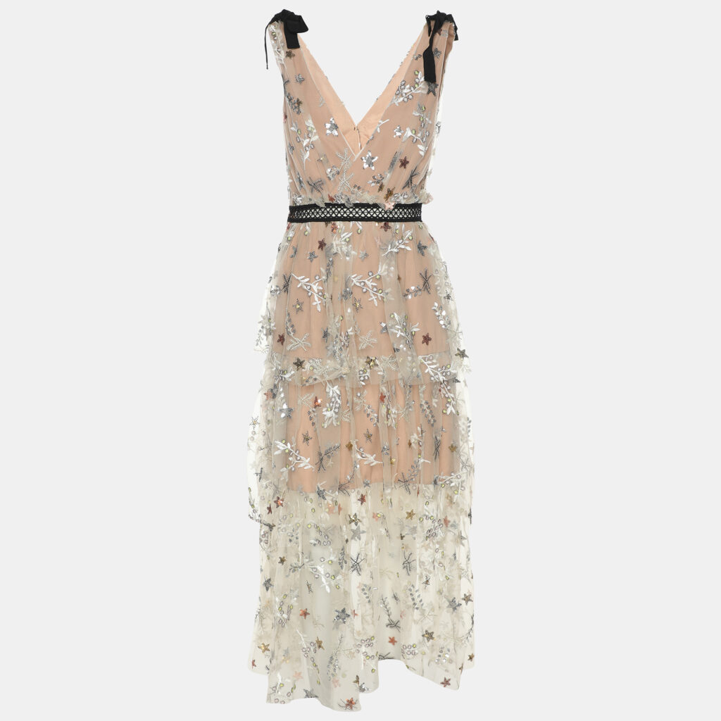 Self-Portrait Beige Mesh Star Midi Dress S Self-Portrait Beige Mesh Star Midi Dress S