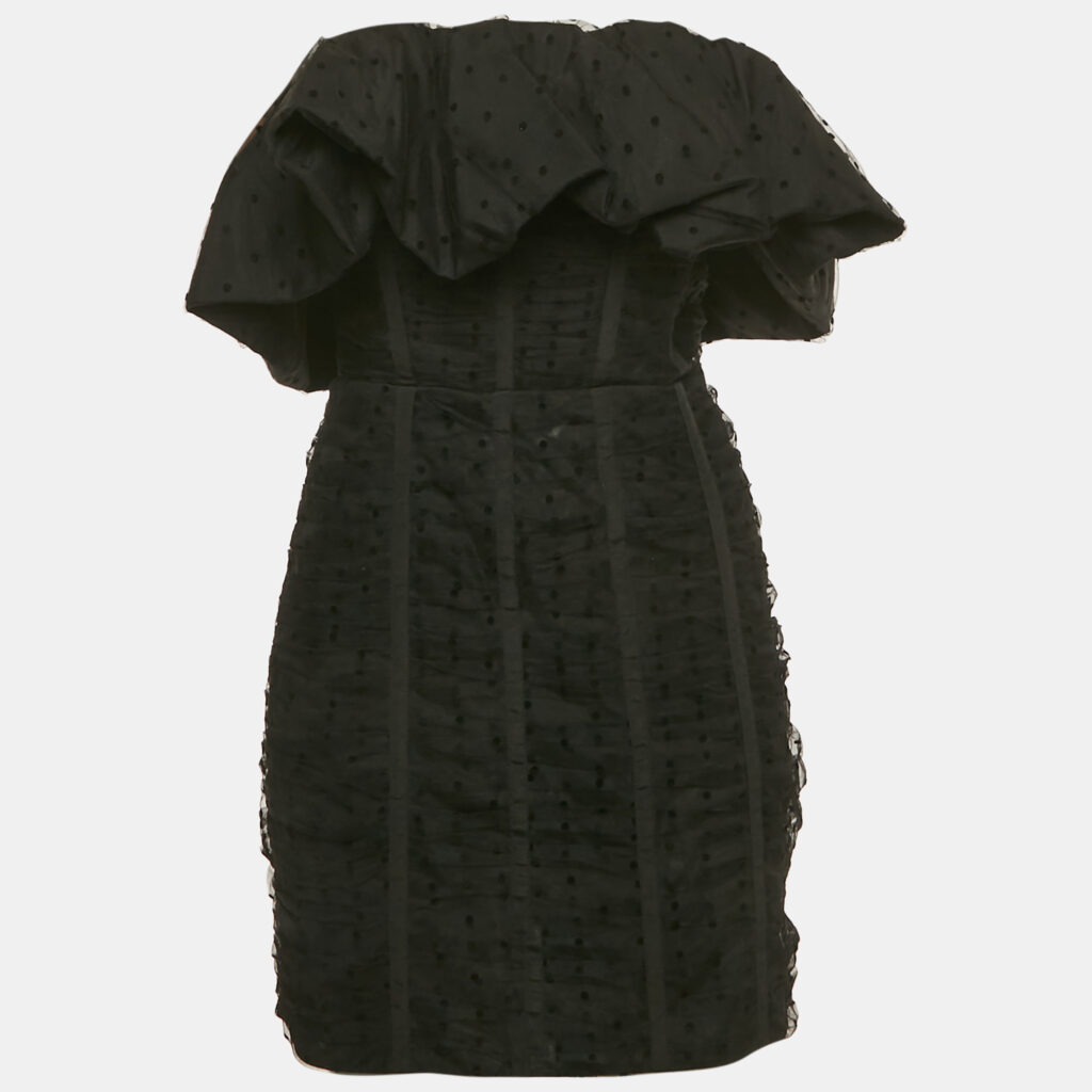 luxury-women-self-portrait-used-clothes-p1185767-004-1.jpg Self-Portrait Black Flocked Tulle Strapless Mini Dress M