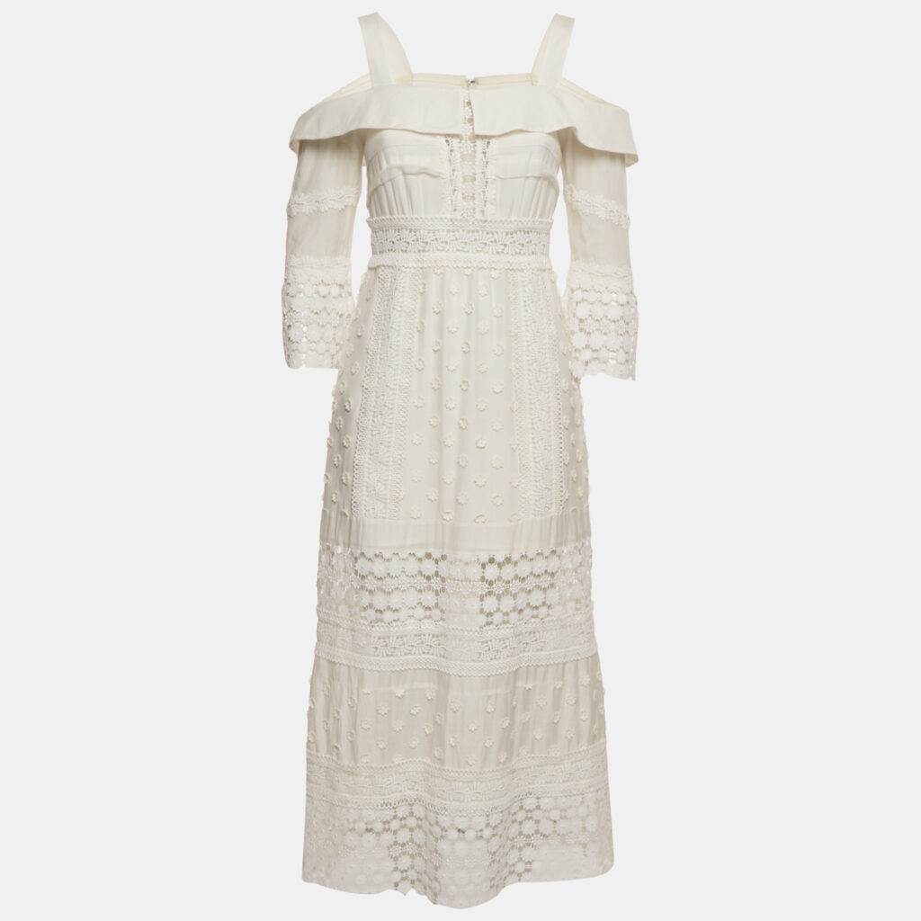 Self-Portrait White Lace Insert Cotton Midi Dress Dress M Self-Portrait White Lace Insert Cotton Midi Dress Dress M