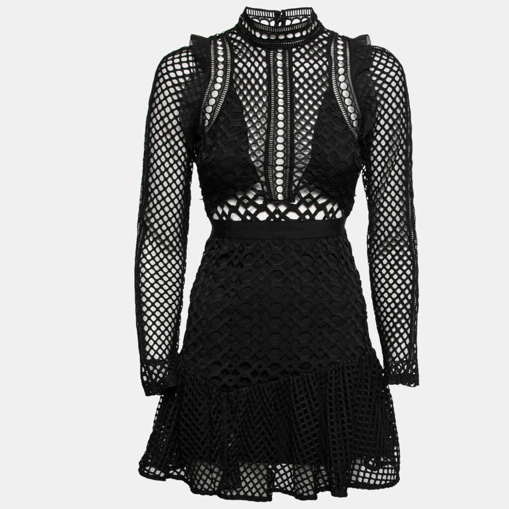 Self-Portrait Black Guipure Lace Mini Dress S Self-Portrait Black Guipure Lace Mini Dress S