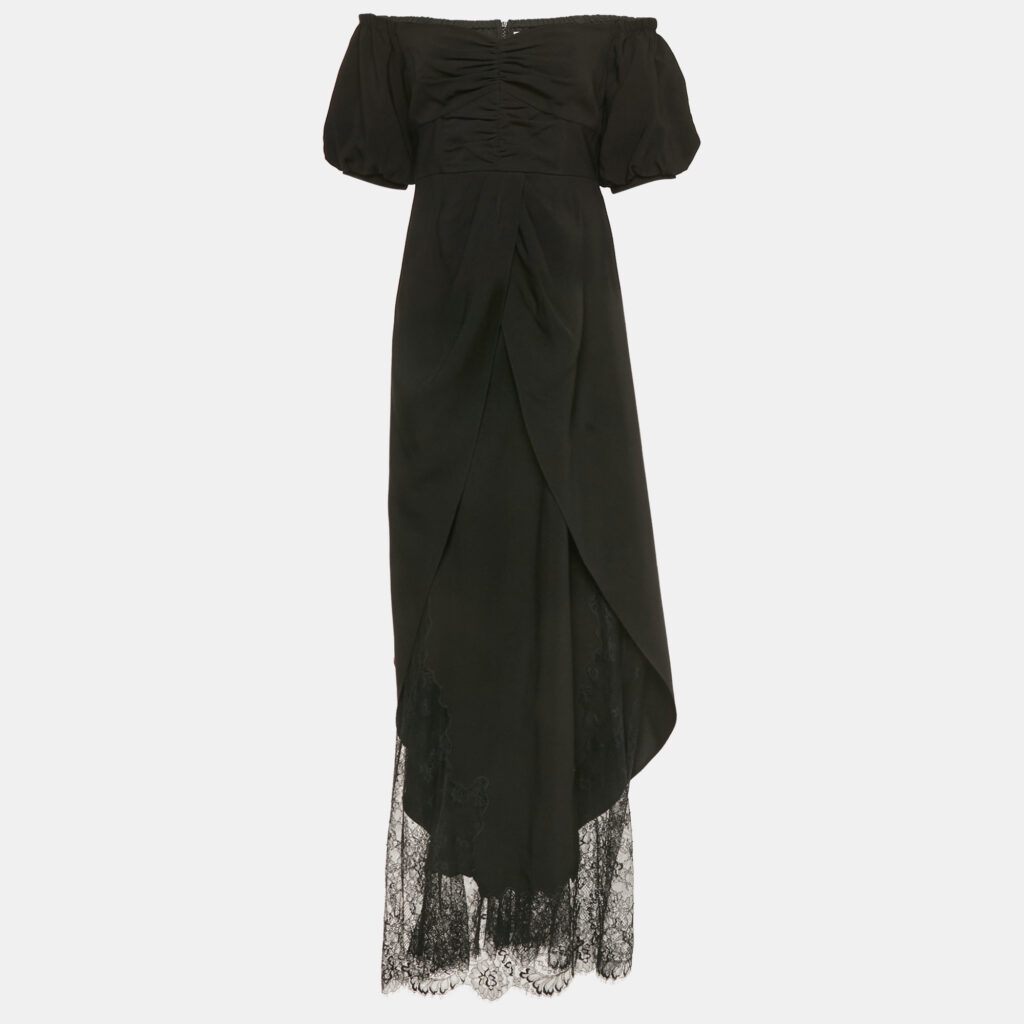 Self-Portrait Black Crepe Off-Shoulder Lace Detail Midi Dress M Self-Portrait Black Crepe Off-Shoulder Lace Detail Midi Dress M