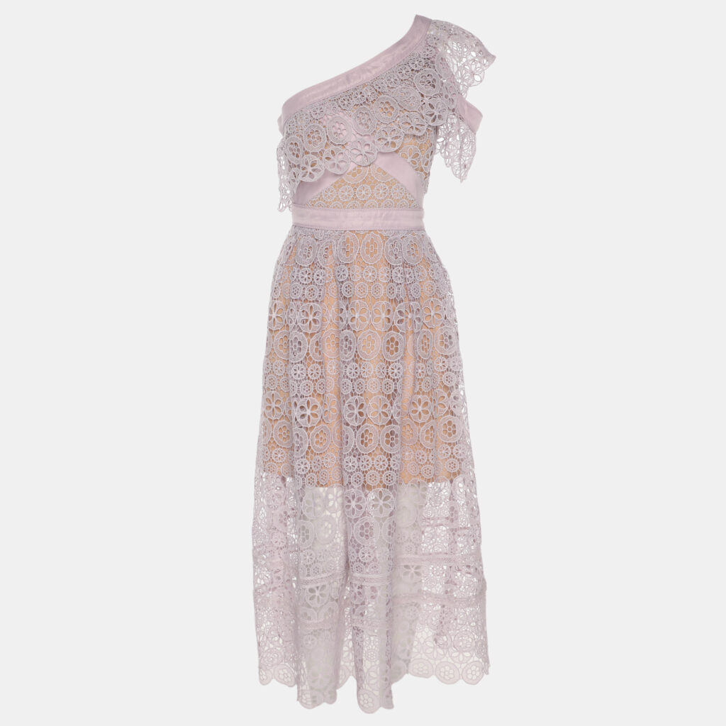 Self-Portrait Lilac Lace One Shoulder Midi Dress M