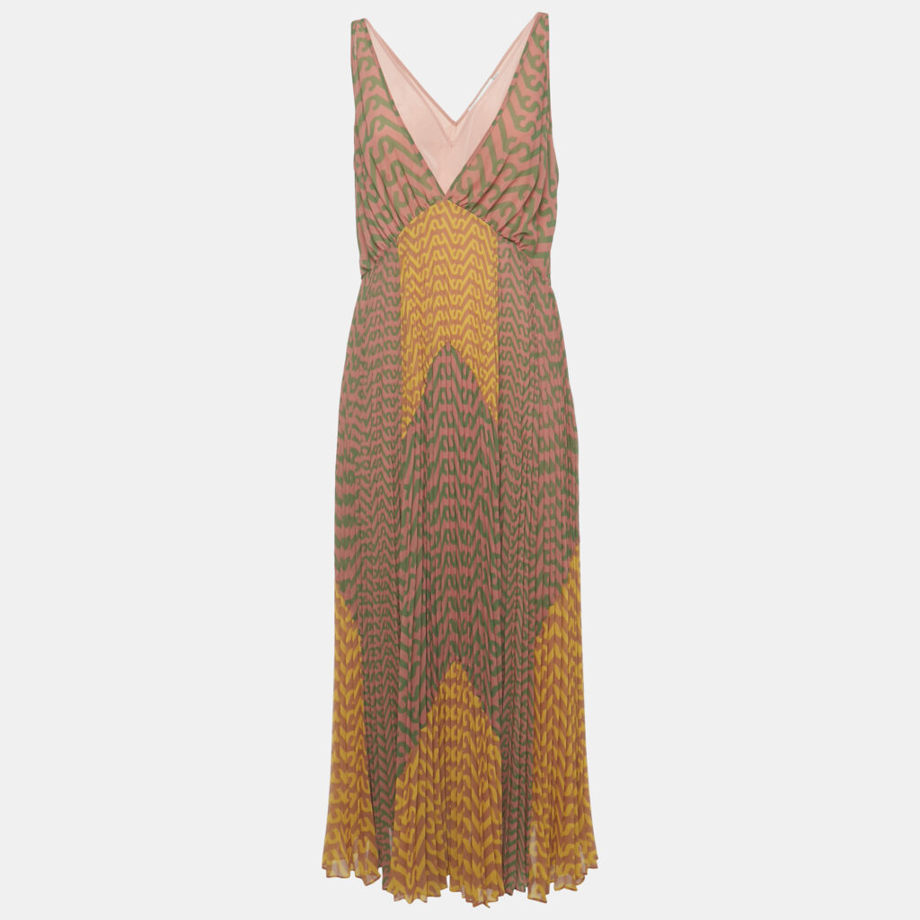 Self-Portrait Multicolor Logo Print Chiffon Sleeveless Maxi Dress M Self-Portrait Multicolor Logo Print Chiffon Sleeveless Maxi Dress M