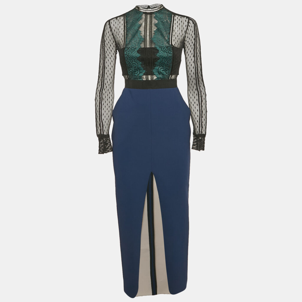 Self-Portrait Blue/Green Lace & Crepe Midi Dress M