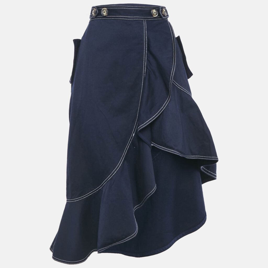 Self-Portrait Navy Blue Canvas Asymmetric Flounced Hem Skirt M Self-Portrait Navy Blue Canvas Asymmetric Flounced Hem Skirt M