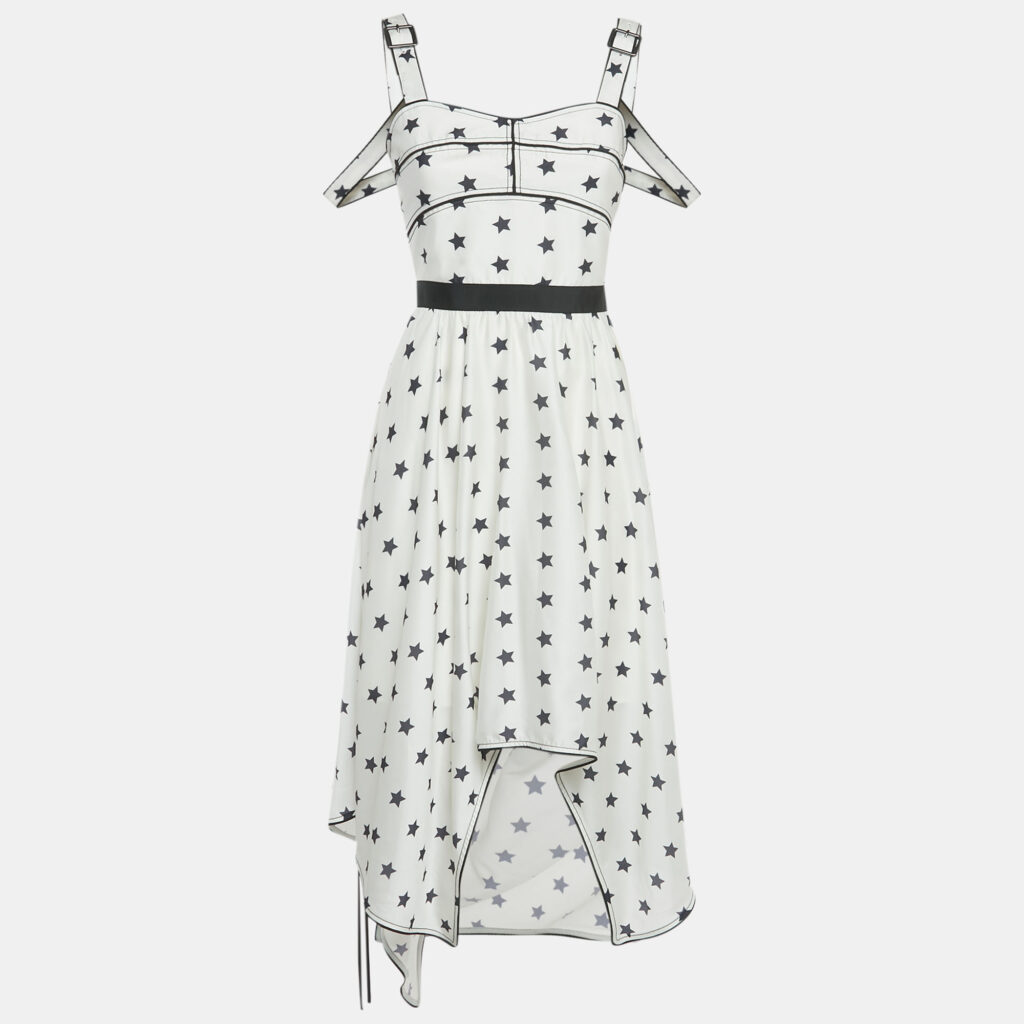 Self-Portrait White Printed Satin Handkerchief Hem Midi Dress S Self-Portrait White Printed Satin Handkerchief Hem Midi Dress S