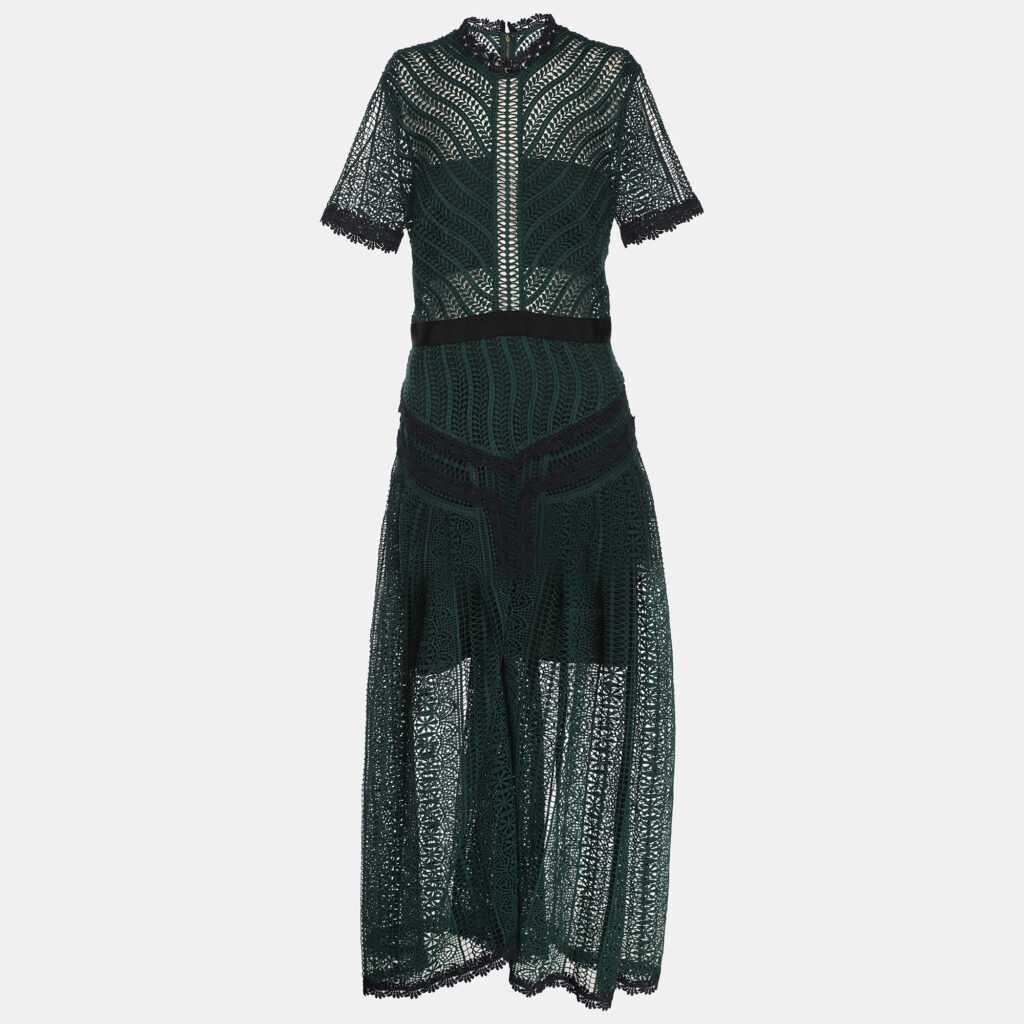 Self-Portrait Green Wave Lace Midi Dress S Self-Portrait Green Wave Lace Midi Dress S