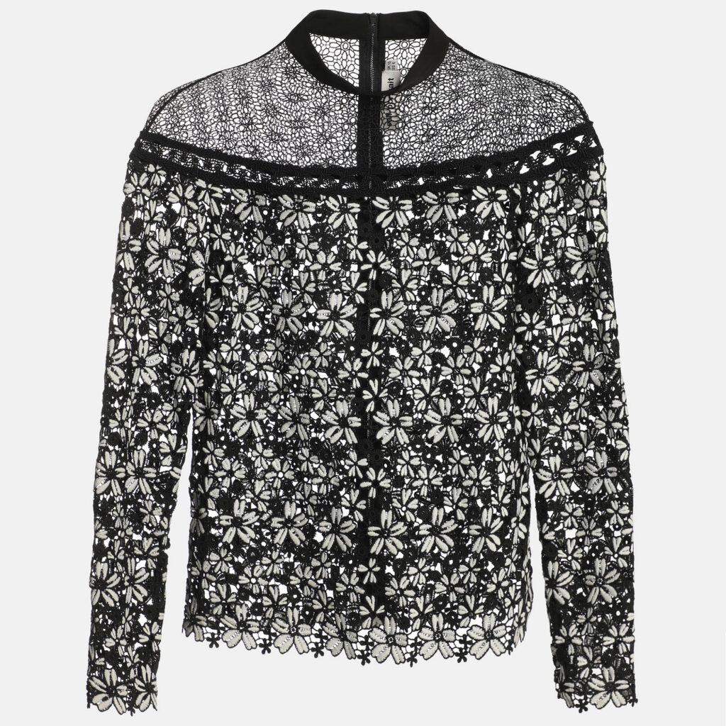 Self-Portrait Black/White Floral Lace Blouse M Self-Portrait Black/White Floral Lace Blouse M