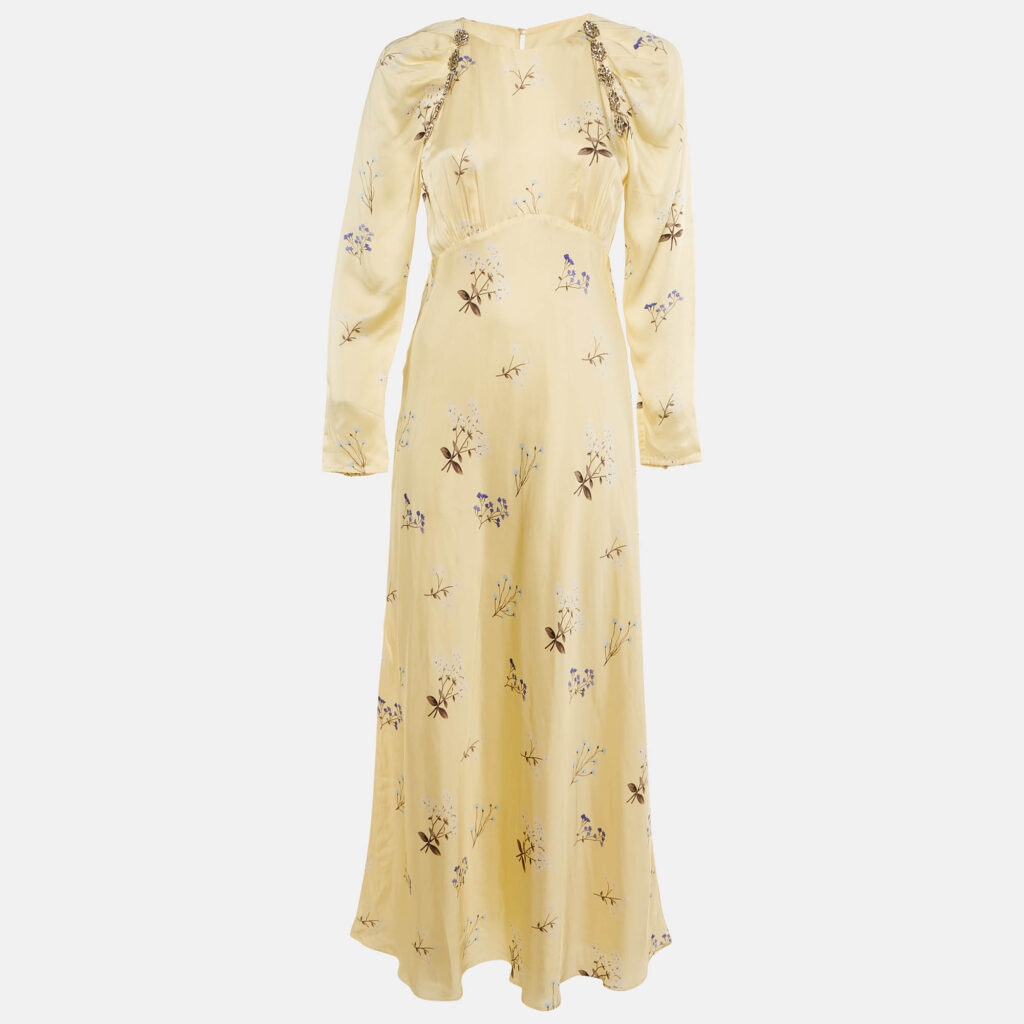 Self-Portrait Yellow Vintage Floral Satin Embellished Maxi Dress M Self-Portrait Yellow Vintage Floral Satin Embellished Maxi Dress M