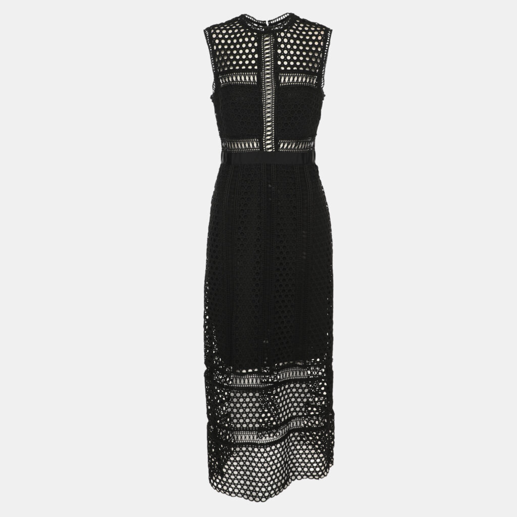 Self-Portrait Black Guipure Lace Sleeveless Midi Dress M