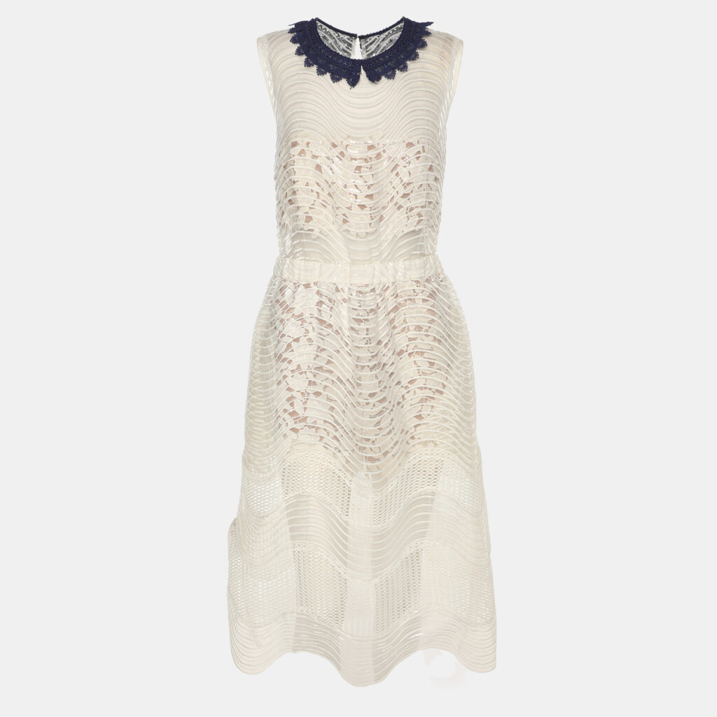 Self-Portrait White Sequined Lace Romper Detail Sleeveless Midi Dress M Self-Portrait White Sequined Lace Romper Detail Sleeveless Midi Dress M