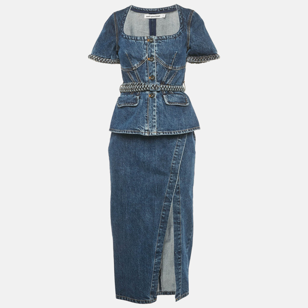 Self-Portrait Blue Denim Top & Skirt Set S Self-Portrait Blue Denim Top & Skirt Set S