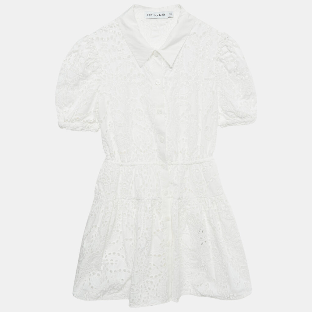 Self-Portrait White Broderie Anglaise Cotton Mini Dress M Self-Portrait White Broderie Anglaise Cotton Mini Dress M