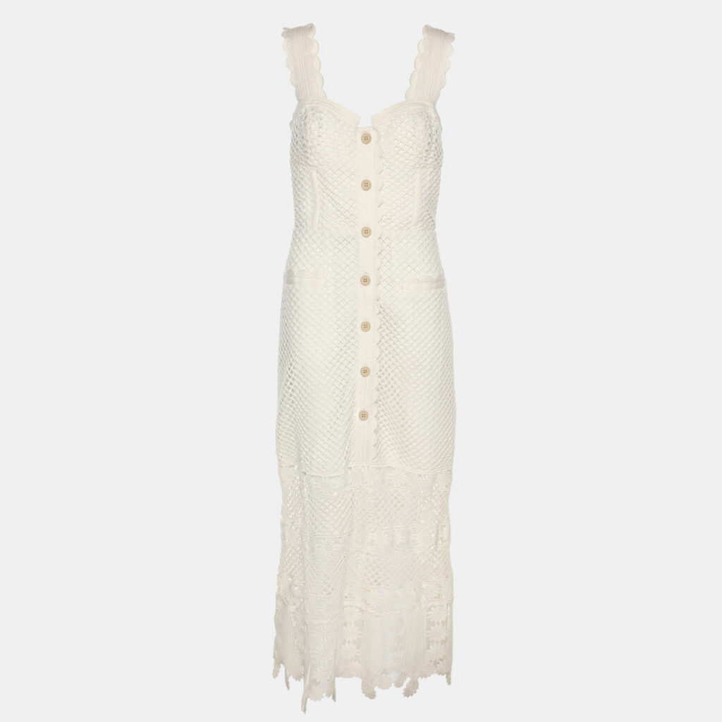 Self-Portrait White Fishnet Crochet and Lace Midi Dress M Self-Portrait White Fishnet Crochet and Lace Midi Dress M
