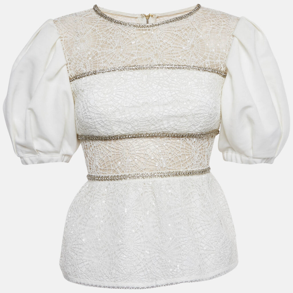 Self-Portrait White Embellished Lace Top S Self-Portrait White Embellished Lace Top S