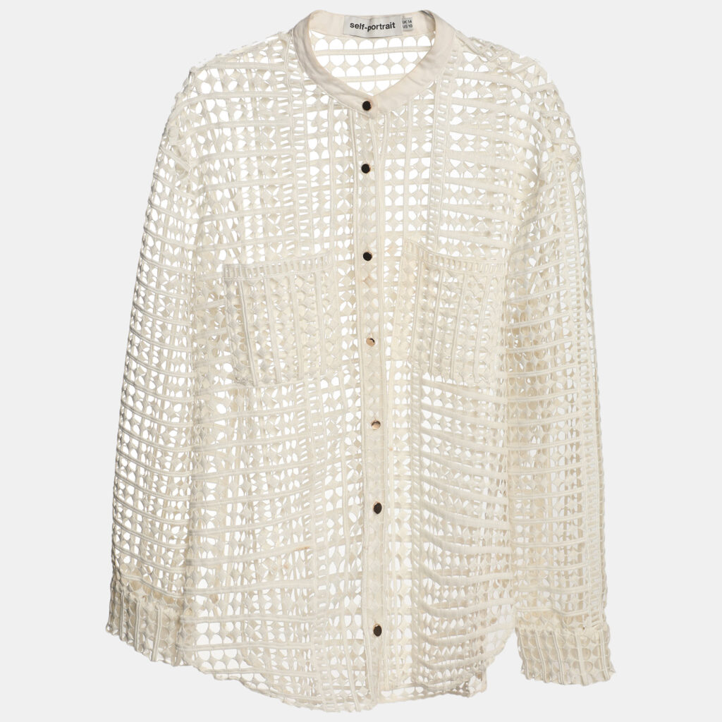 Self-Portrait White Crochet Cutout Cardigan L Self-Portrait White Crochet Cutout Cardigan L