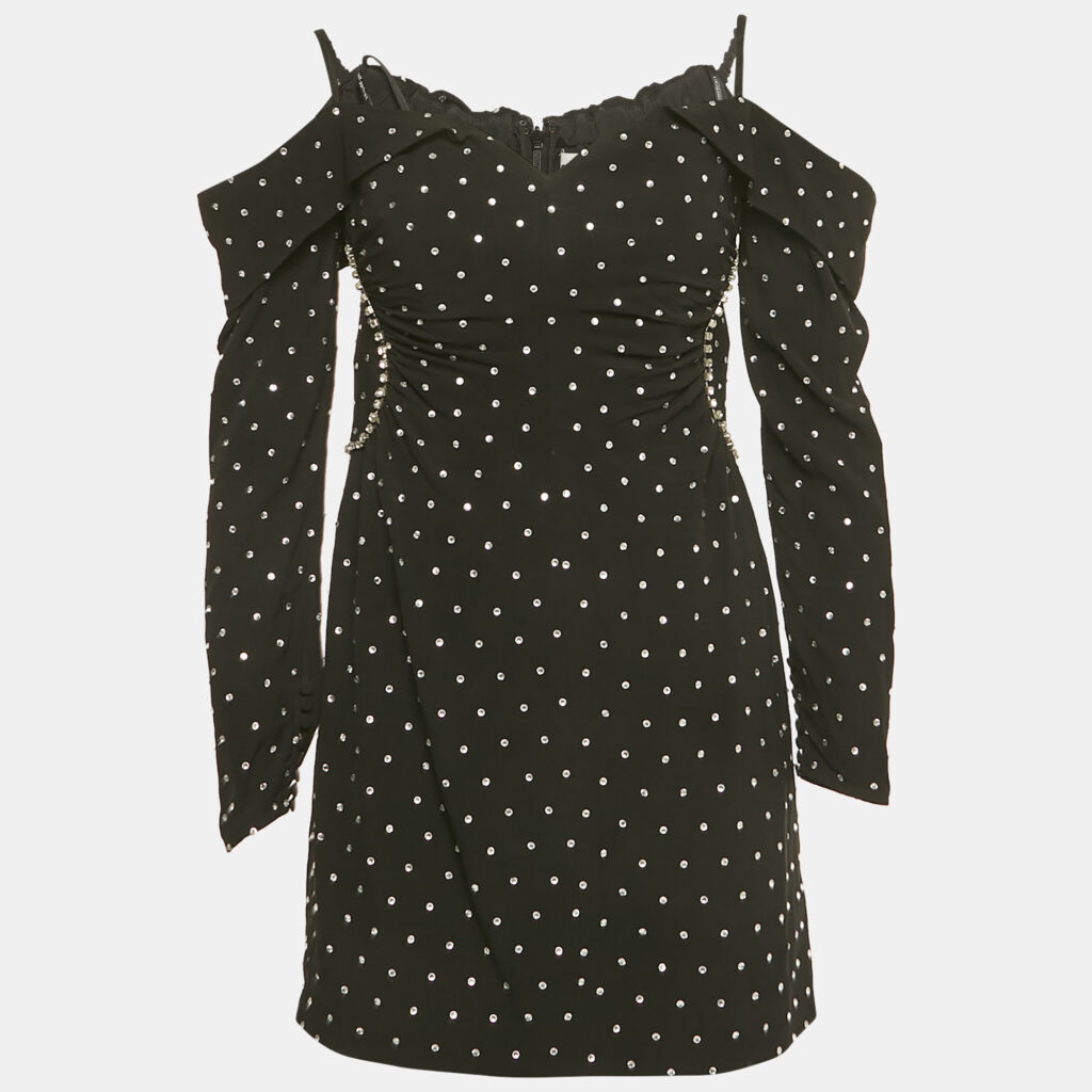 luxury-women-self-portrait-used-clothes-p1248363-003-1.jpg Self-Portrait Black Crepe Diamante Off-Shoulder Mini Dress M