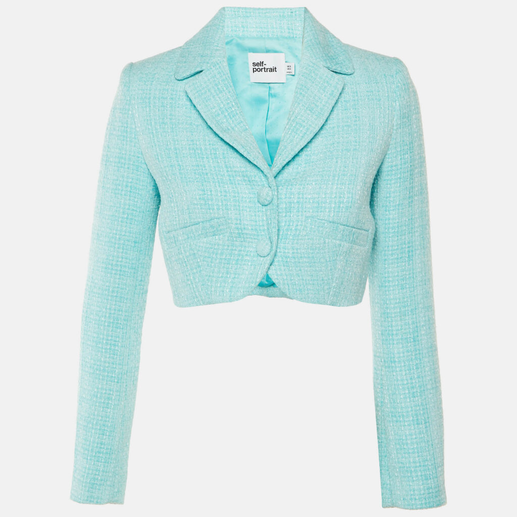 Self-Portrait Blue Boucle Cropped Jacket S Self-Portrait Blue Boucle Cropped Jacket S