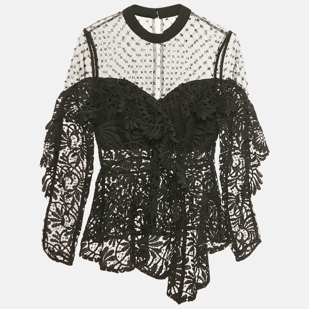 Self-Portrait Black Beaded Tulle and Lace Top XS Self-Portrait Black Beaded Tulle and Lace Top XS
