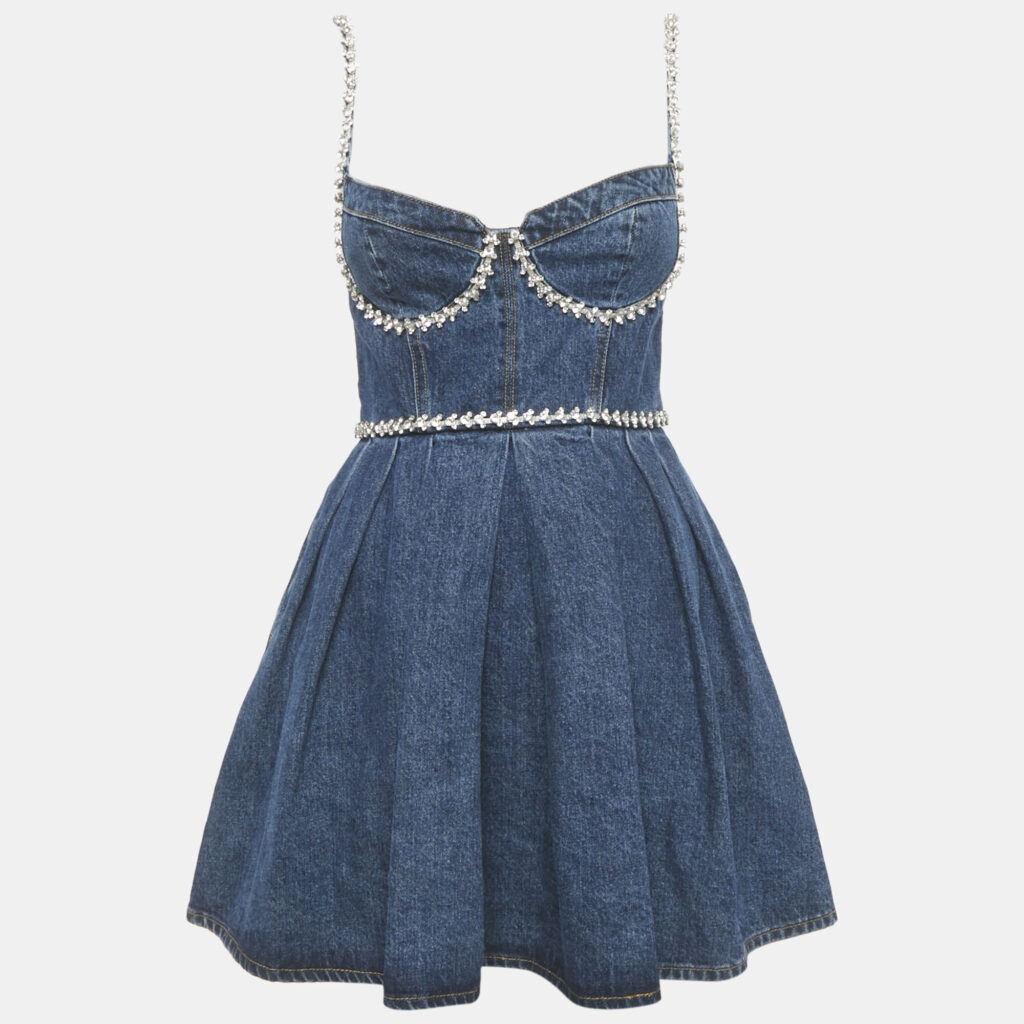 Self-Portrait Blue Denim Embellished Mini Dress XS Self-Portrait Blue Denim Embellished Mini Dress XS