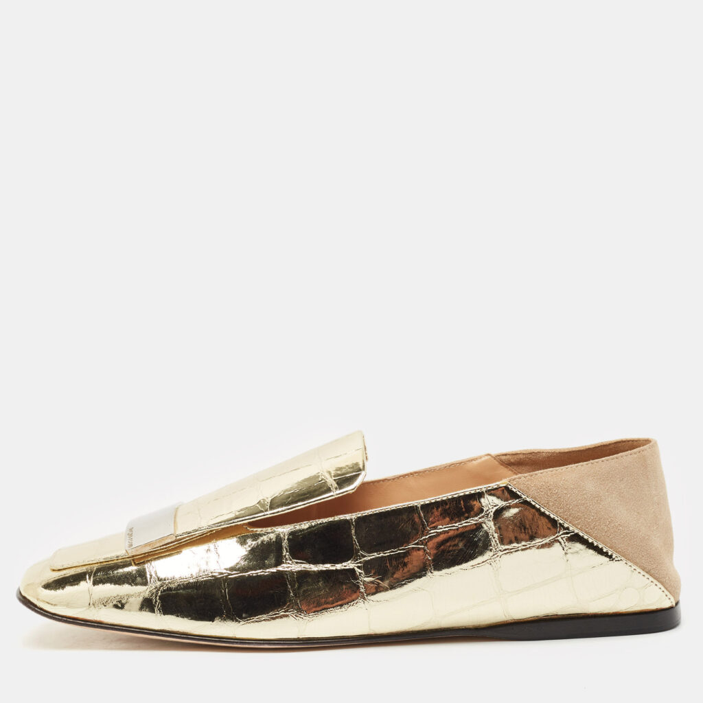 Sergio Rossi Gold Croc Embossed Leather SR1 Loafers Size 36.5 Sergio Rossi Gold Croc Embossed Leather SR1 Loafers Size 36.5