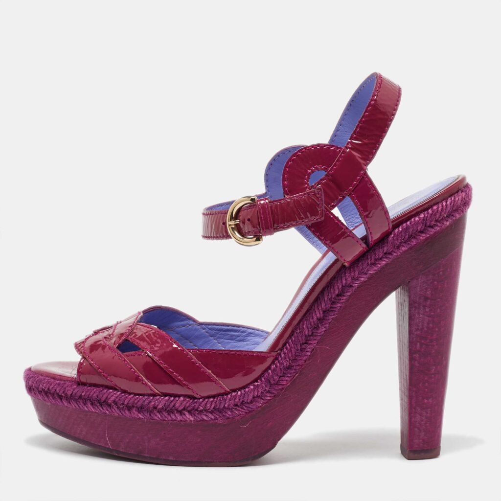 Sergio Rossi Pink Patent Leather Wooden Platform Ankle Strap Sandals Size 39 Sergio Rossi Pink Patent Leather Wooden Platform Ankle Strap Sandals Size 39