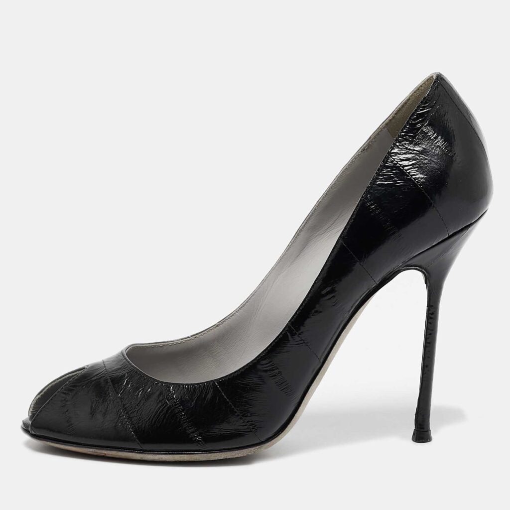 Sergio Rossi Black Eel Leather Peep Toe Pumps Size 37 Sergio Rossi Black Eel Leather Peep Toe Pumps Size 37