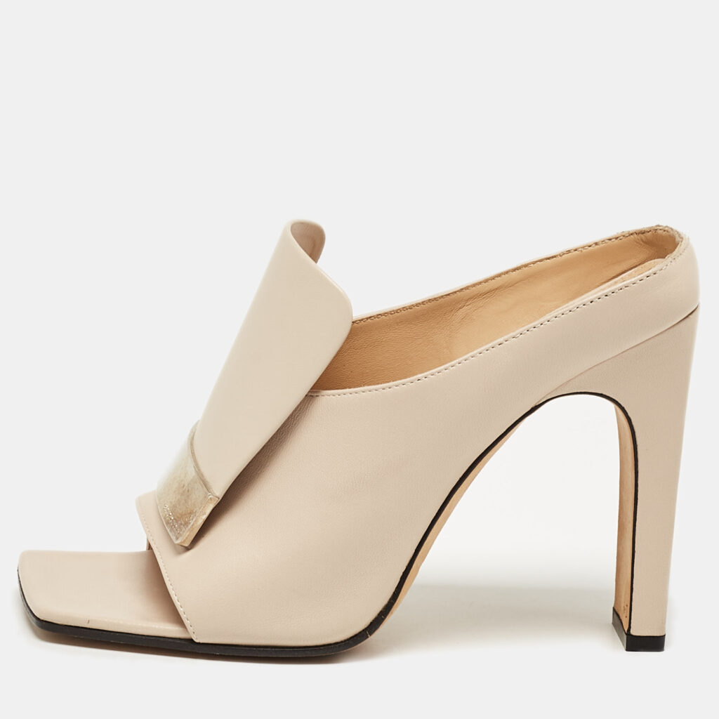 Sergio Rossi Beige Leather Mules Size 38