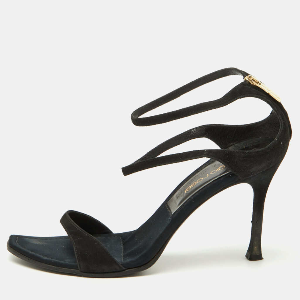 Sergio Rossi Black Suede Ankle Strap Sandals Size 35.5