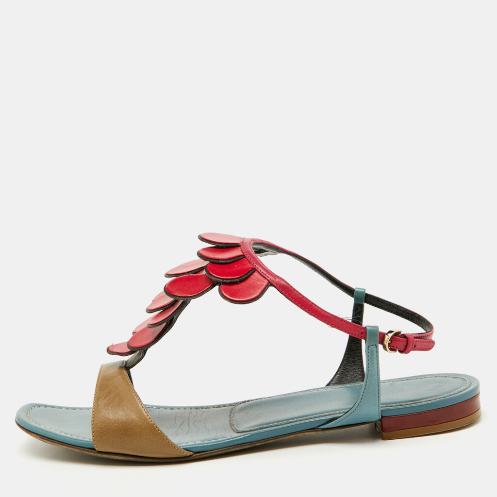 Sergio Rossi Multicolor Leather Flat Sandals Size 40