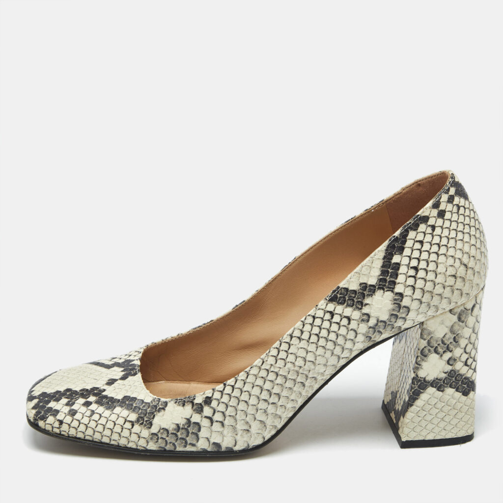 Sergio Rossi Beige Python Embossed Leather Block Heel Pumps Size 39 Sergio Rossi Beige Python Embossed Leather Block Heel Pumps Size 39