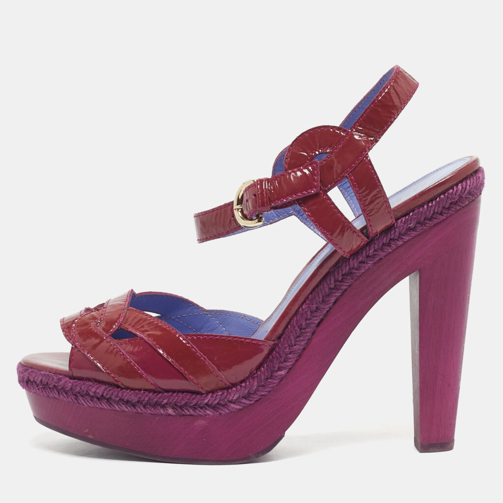 Sergio Rossi Purple Patent Leather Wooded Platform Sandals Size 41 Sergio Rossi Purple Patent Leather Wooded Platform Sandals Size 41