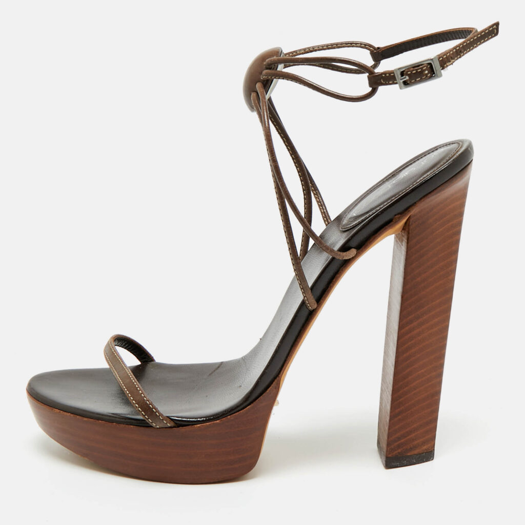 Sergio Rossi Brown Leather Platform Ankle Strap Sandals Size 39.5 Sergio Rossi Brown Leather Platform Ankle Strap Sandals Size 39.5